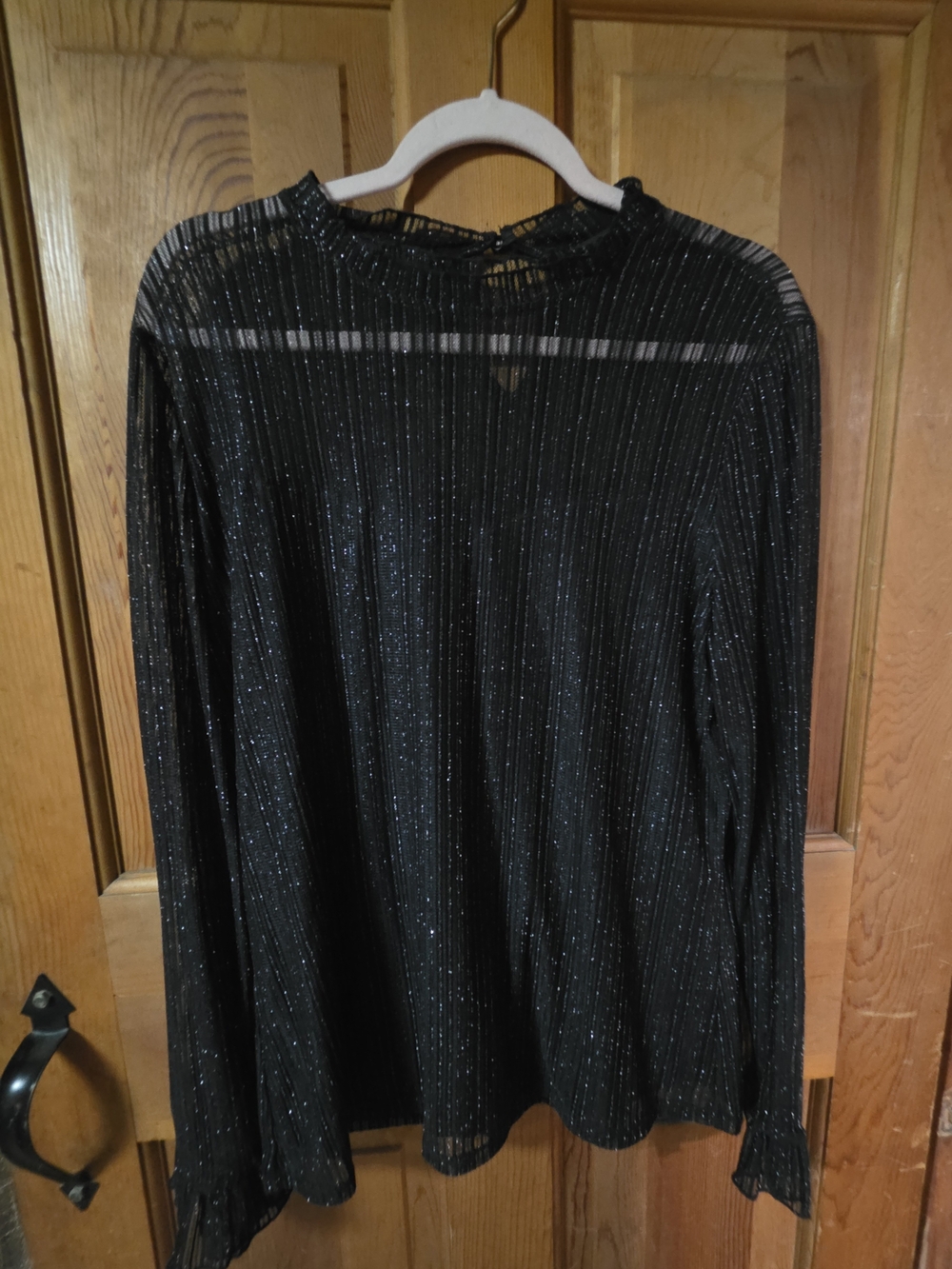 INC International Concepts Black Metallic Rib-Knit Long Sleeve Top